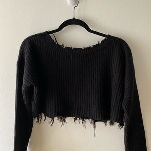 Black distressed cropped sweater